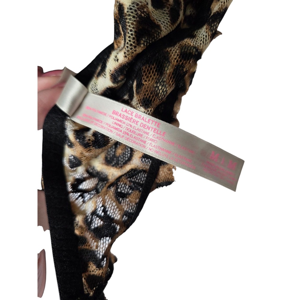 PINK Victoria's Secret Leopard Print Lace Bralette Racerback Brown Tan Medium - Picture 6 of 6